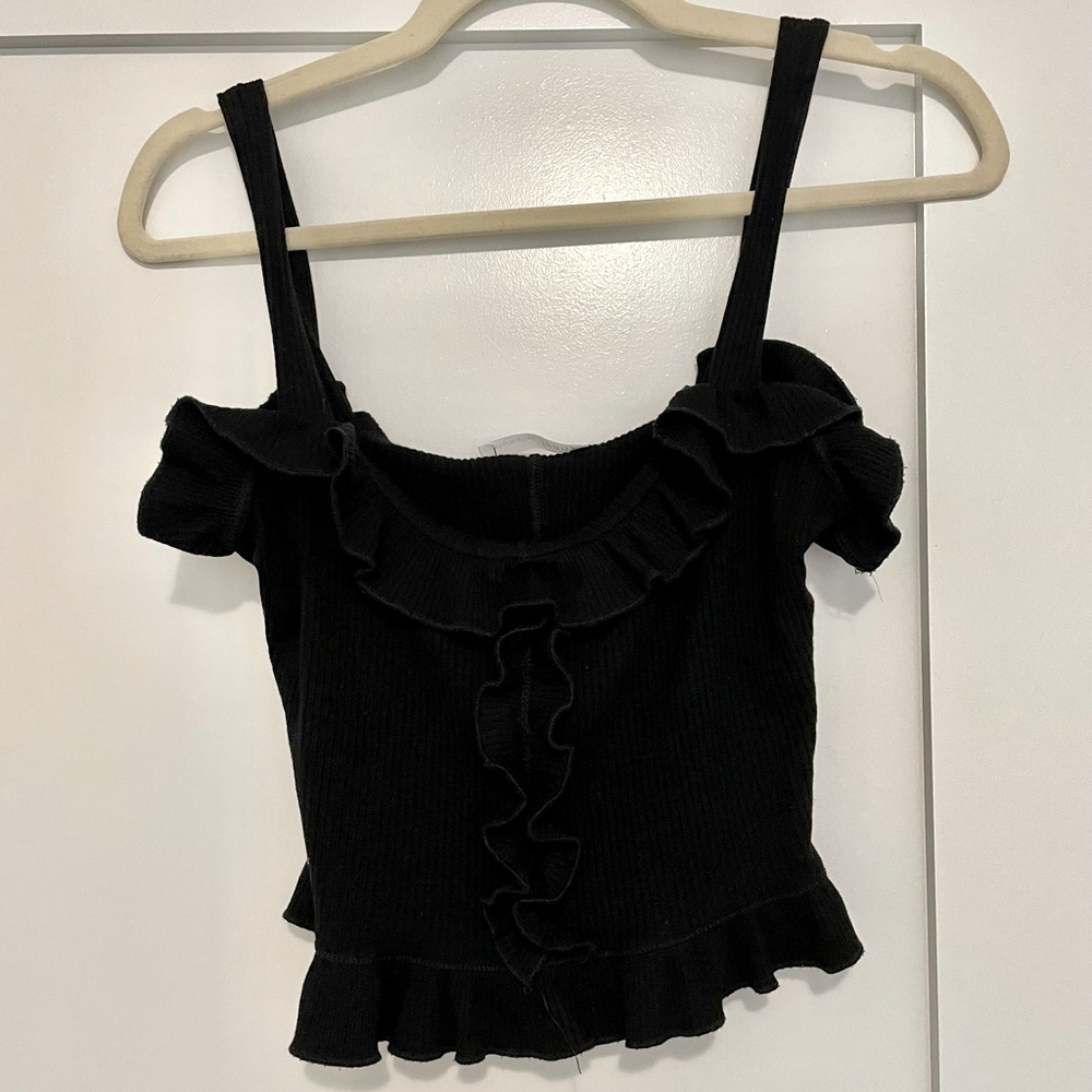 Reformation Jeans Black Ruffled Top
